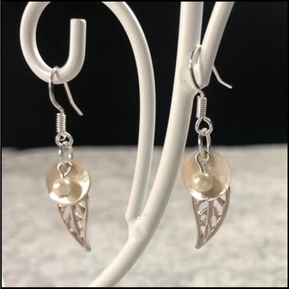 Handmade Sterling Silver & Pearl Earrings - Picture 2 of 6